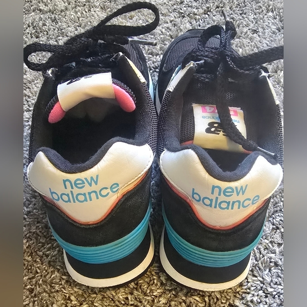 Retro New Balance 574 "Night Sky" Black Suede sneakers Teal, Pink Accents Size 7 - Picture 4 of 8